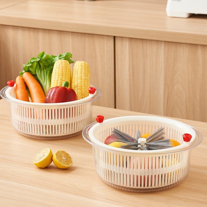 Vegetable washing basin draining basket, vegetable dehydrator, household vegetable washing draining basket, manual spin dryer, transparent vegetable washing draining basket details Picture
