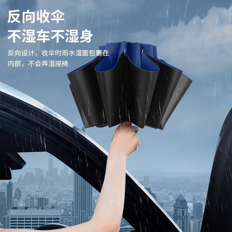 Wholesale of 12-bone enlarged black rubber umbrella, dual-purpose men's business umbrella, three-fold sun protection and shade, double-person advertising umbrella Specification image
