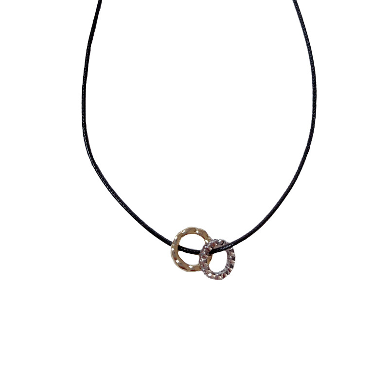 New autumn and winter style, fashionable and simple gold and silver ring black rope necklace, light luxury and unique design sense collarbone chain accessory Item Picture