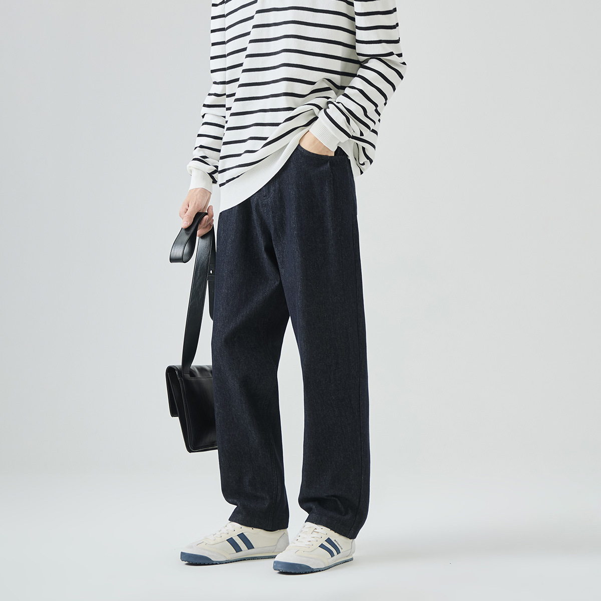 APO Men's Wear: Cross-border jeans for men, American high street autumn trend Loose tapered casual semi-elastic long pants details Picture