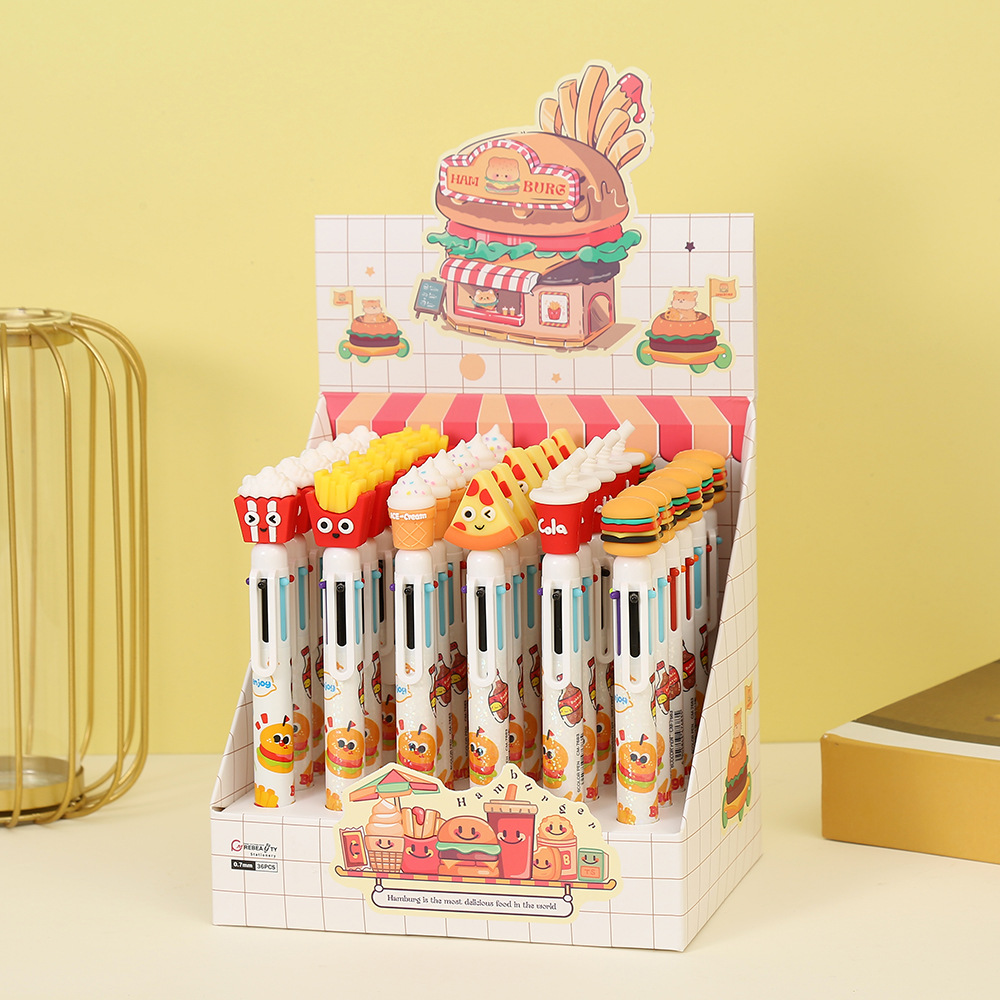 Cartoon hamburger and cola shaped oil pen creative six-color press ballpoint pen cross-border girlish personalized gel pen details Picture