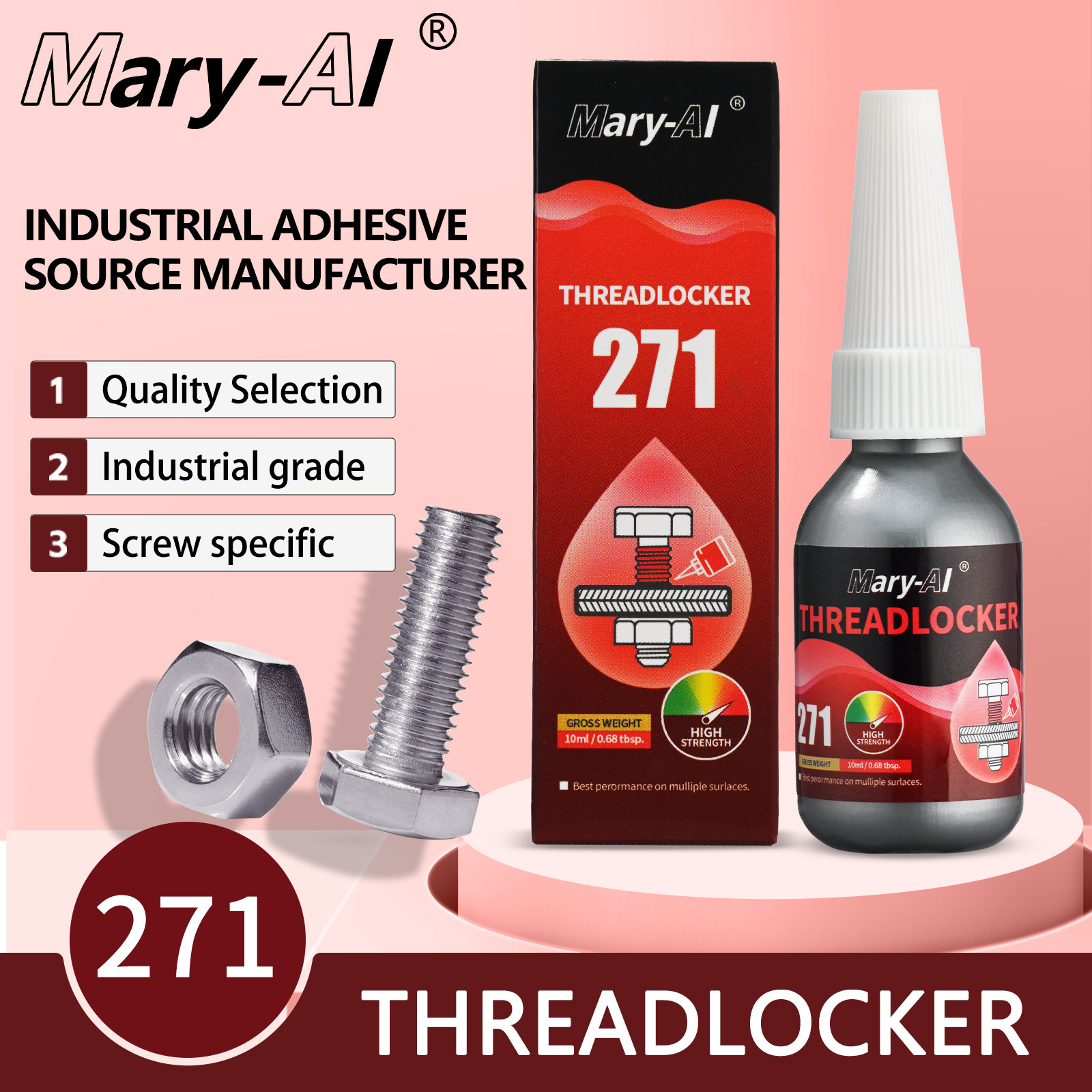 10ML螺纹锁固剂271高强度耐高温难拆卸防松动红色液体螺丝胶jp273