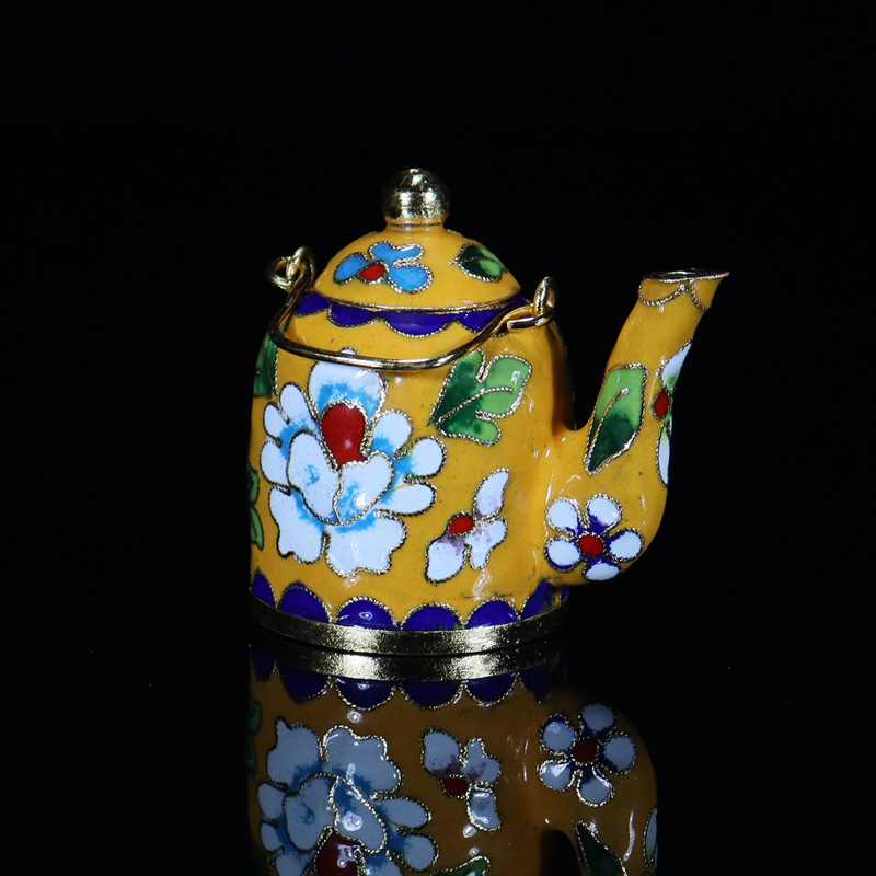 北京景泰蓝工艺文化礼品摆件铜胎掐丝珐琅花丝银蓝提梁壶