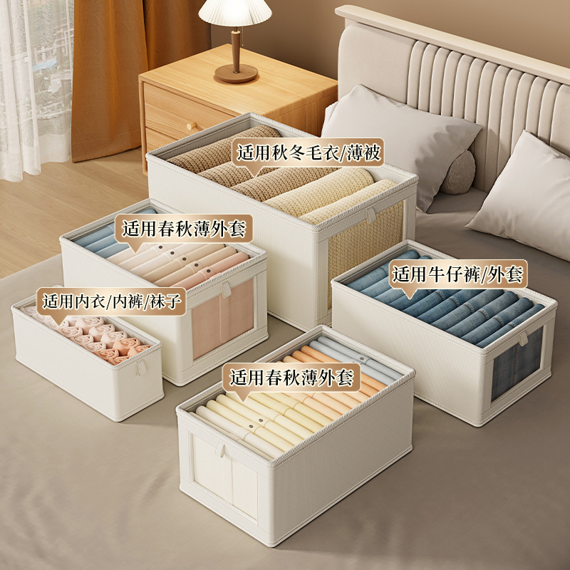 Denim window bedroom clothes with lid storage box, household clothes fabric dust-proof storage box, large organizing box Application Scenario