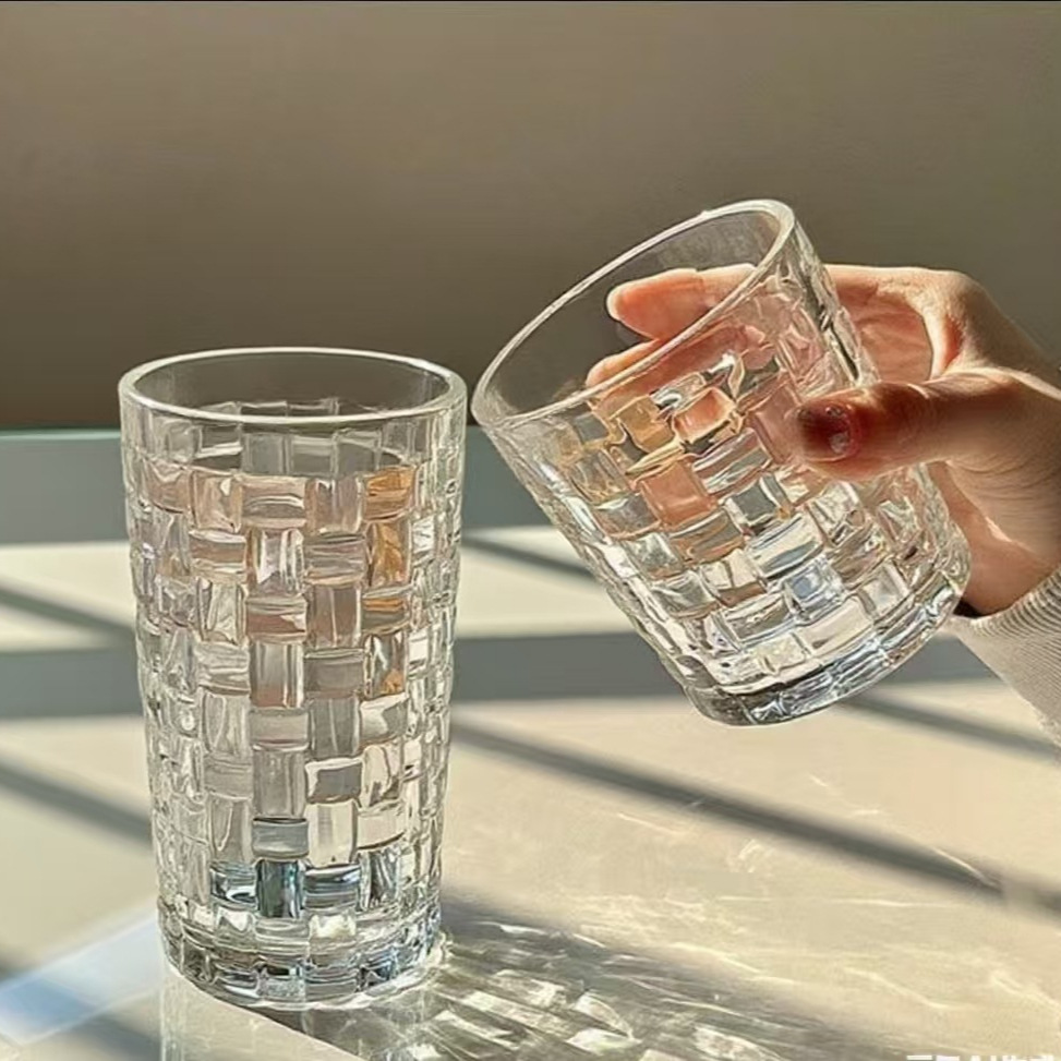 Rattan embossed glass cup with an ins style design, a niche and trendy creative beer cup for women's coffee, drinking and tea