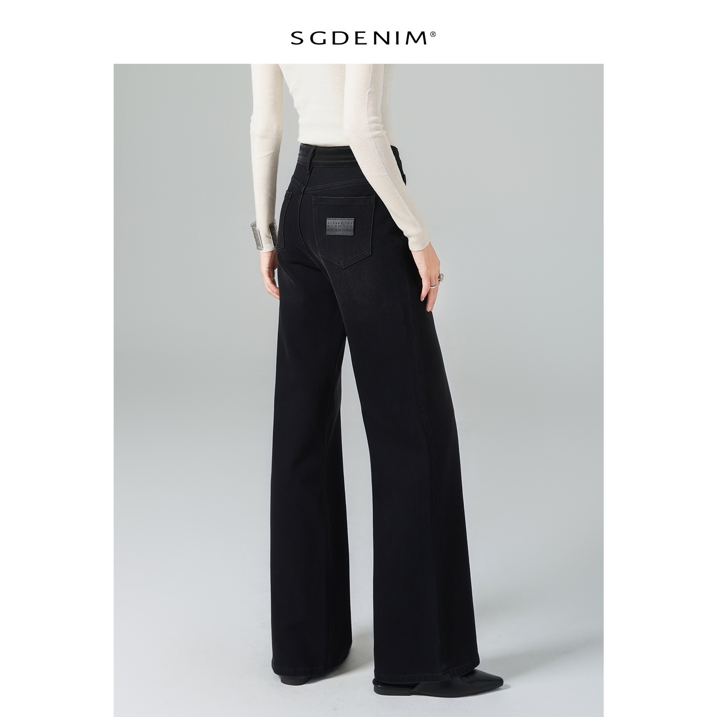 Marca de lujo homología/cintura alta jeans mujer negro gris pierna ancha micro trompeta pantalones rectos sueltos 25 otoño nuevo slim Specification image