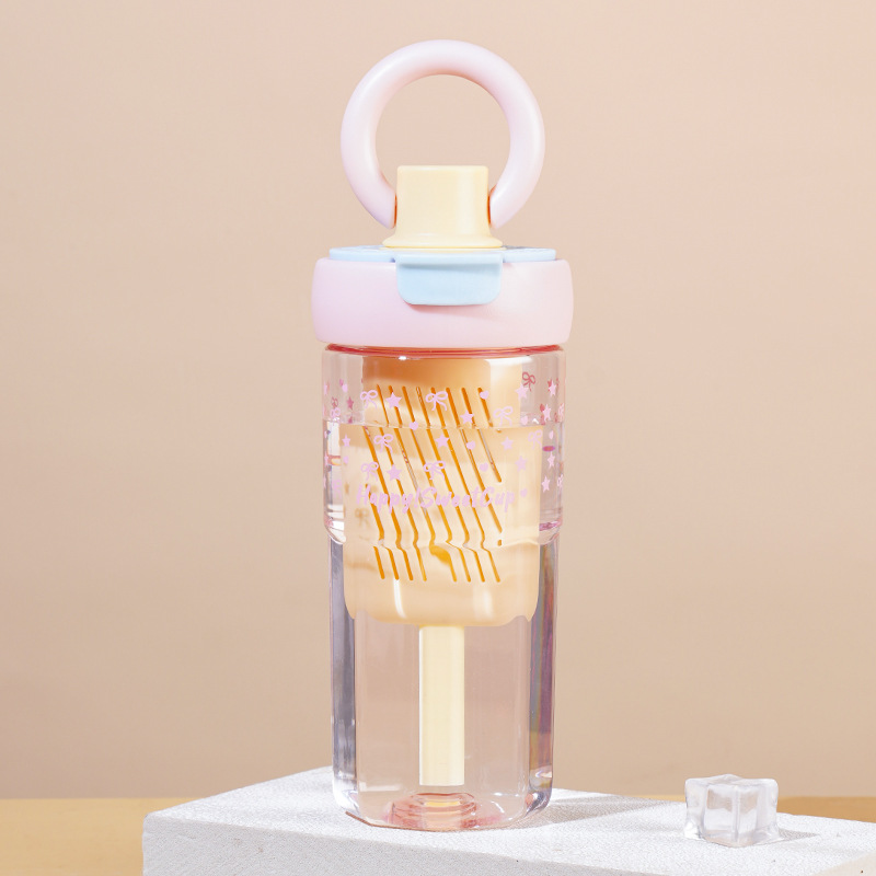 高颜值新便携茶水分离泡茶杯子吸管杯女咖啡塑料运动水杯大容量白底实物图