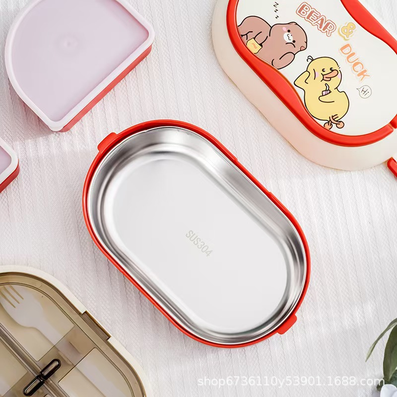Large-capacity cute children's lunch box, double-layer handle lunch box, microwave-heated insulated lunch box, tableware Specification image