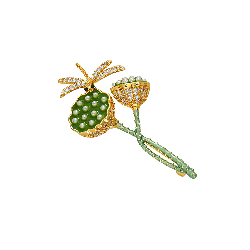 Hyacinth2025 New style Chinese trend lotus pod Dragonfly enamel brooch Elegant and creative brooch pin unique design accessory Item Picture