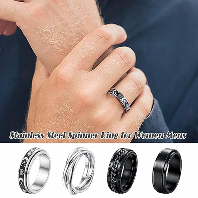 Star and Moon titanium steel rotatable rings for men, European and American stainless steel couple rings, cross-border bestsellers Specification image