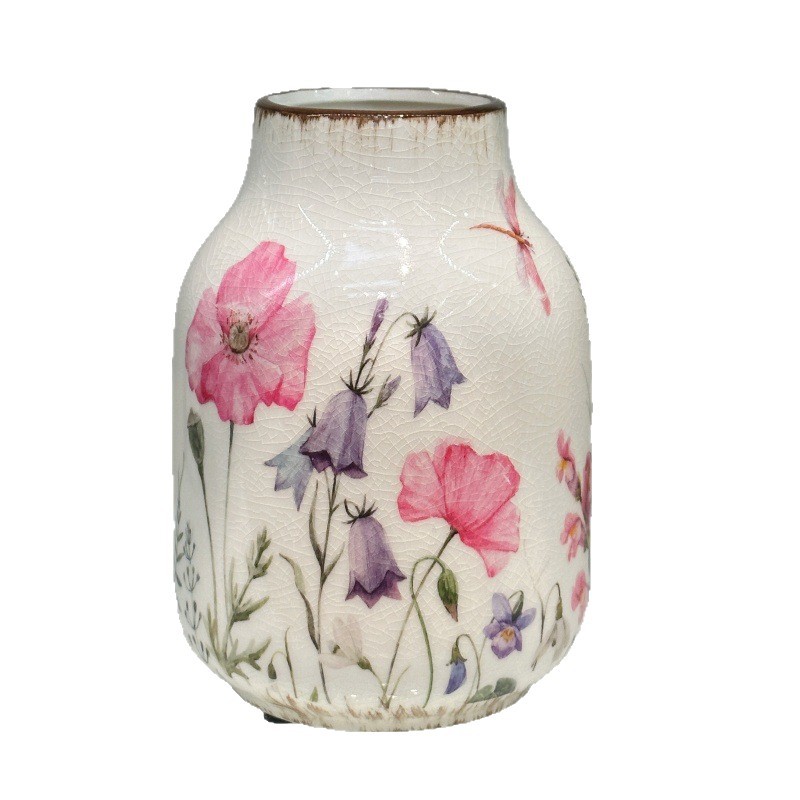 Ice crack colored flower ceramic vase, tabletop, entrance hall, TV cabinet, dining table, high-end, simple, warm and romantic Item Picture