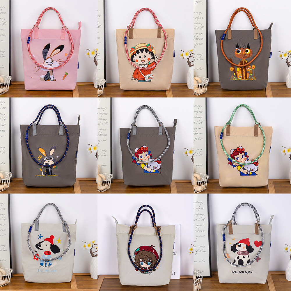 夏季新款卡通万针刺绣防水托特包小众百搭通勤早八大容量单肩包女