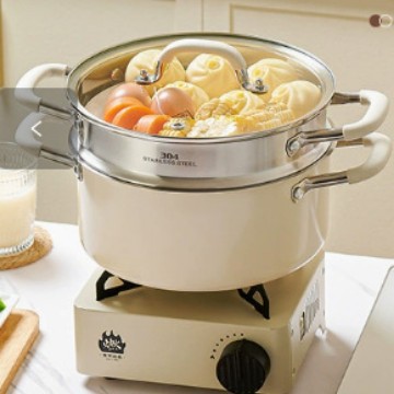家用奶白色汤锅不锈钢汤锅不锈钢加厚煲汤电磁炉燃气双耳蒸煮锅