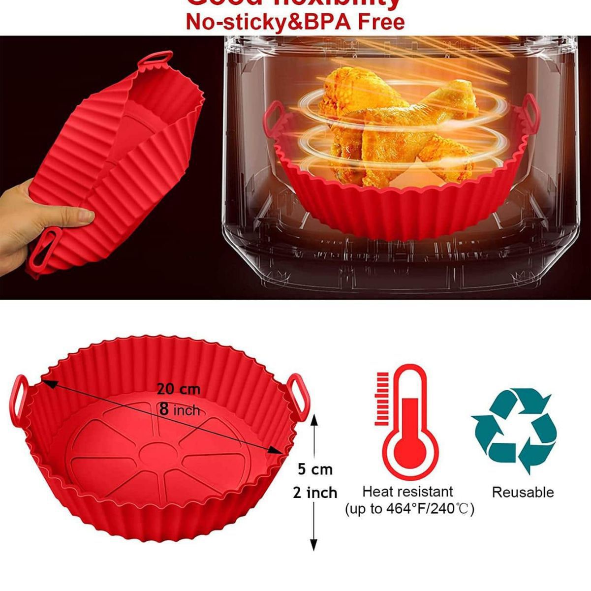 Air fryer, silicone baking tray, all-purpose oven baking tray, food-grade silicone barbecue tray, cake mold, baking mold Specification image