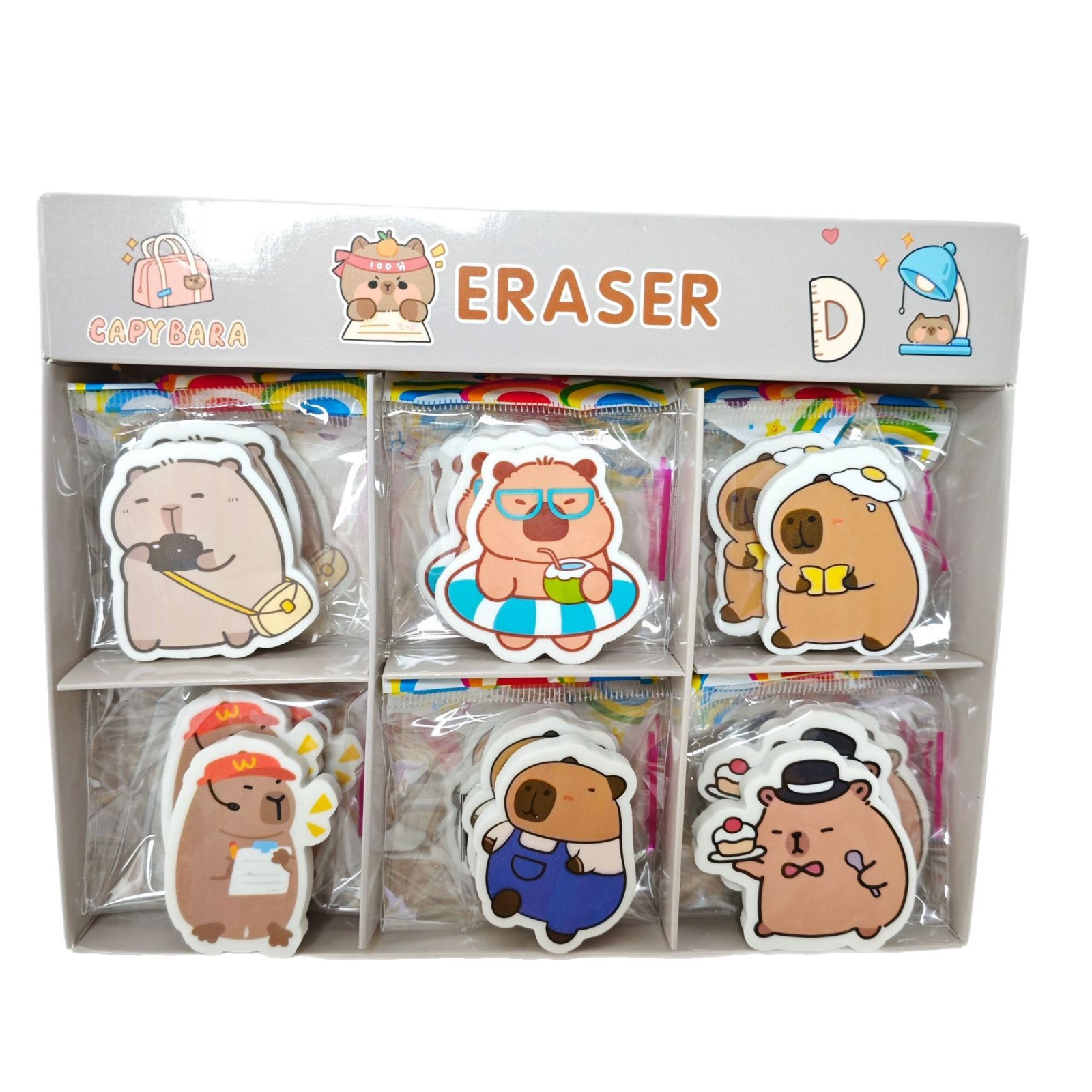动漫卡皮巴拉造型橡皮擦可爱萌鼠学生除屑擦干净幼儿园课堂奖品批白底实物图