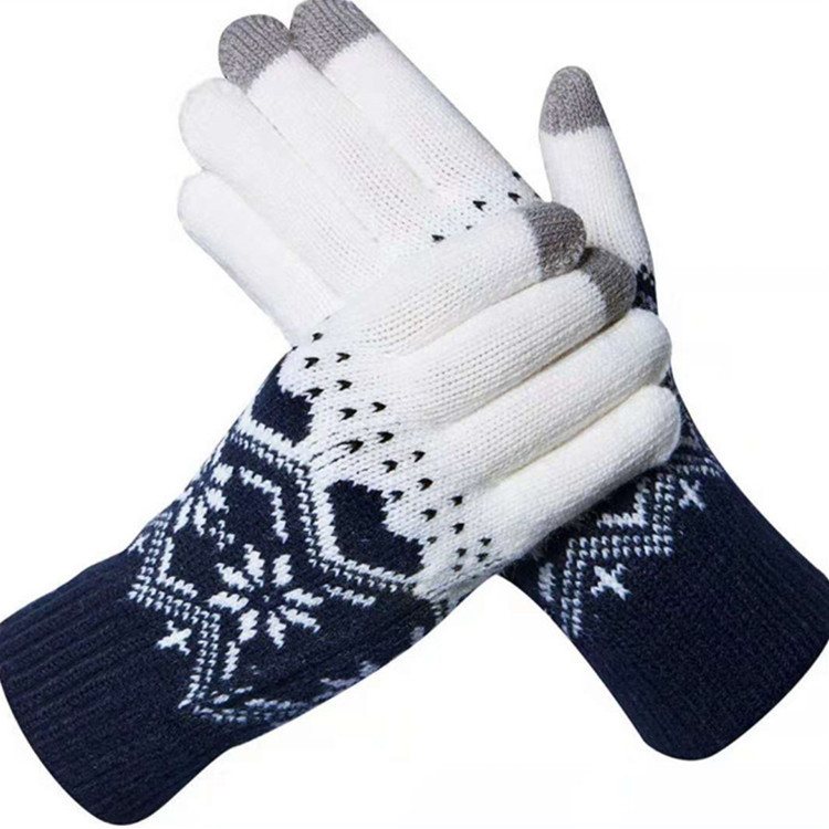 Winter 2021 knitted touch screen gloves, Christmas snowflake heart-shaped woolen gloves for couples, men and women, warm outdoor cycling gloves Specification image