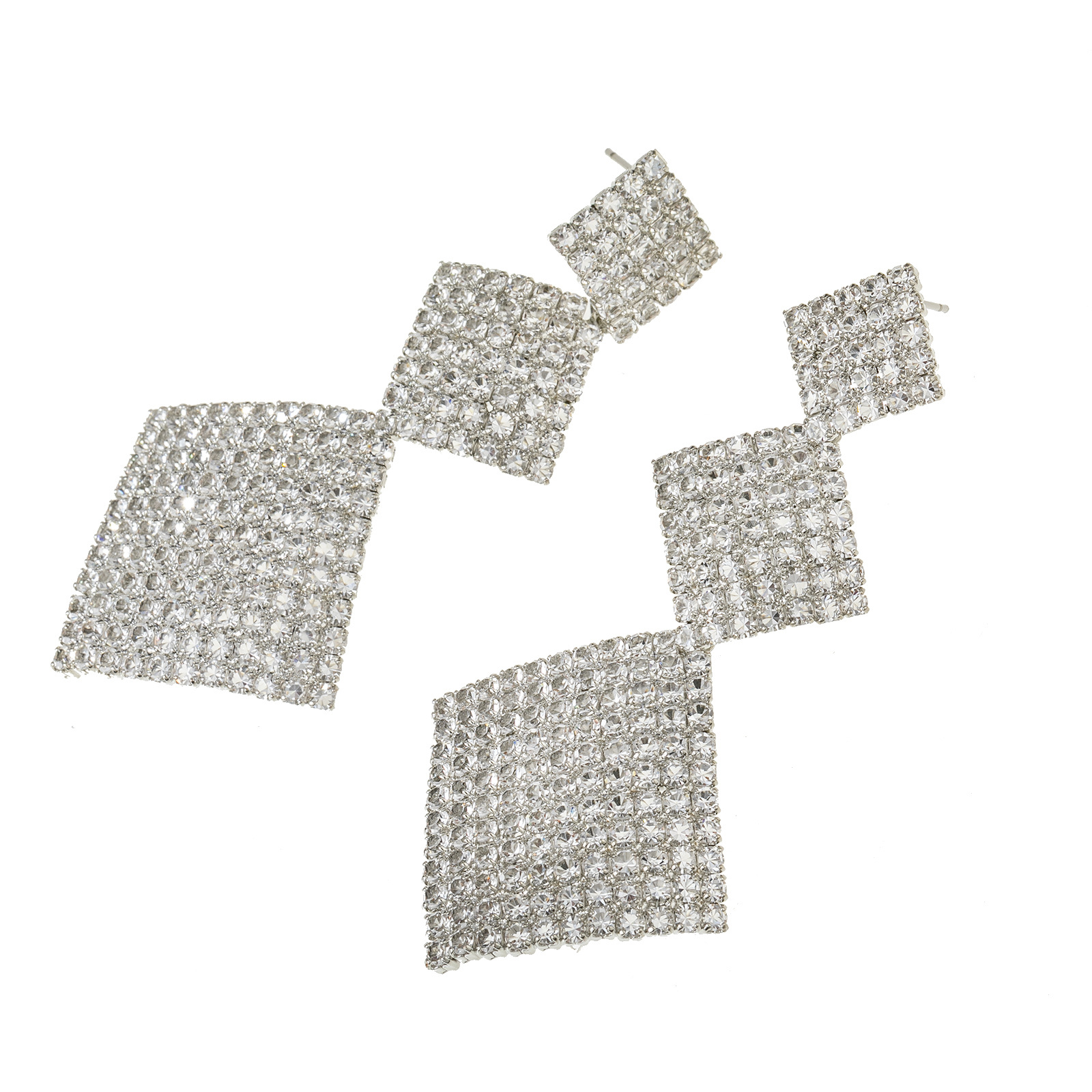 Amazon's best-selling square earrings with a full diamond design sense, cross-border high-end geometric pendant water diamond earrings wholesale Specification drawing