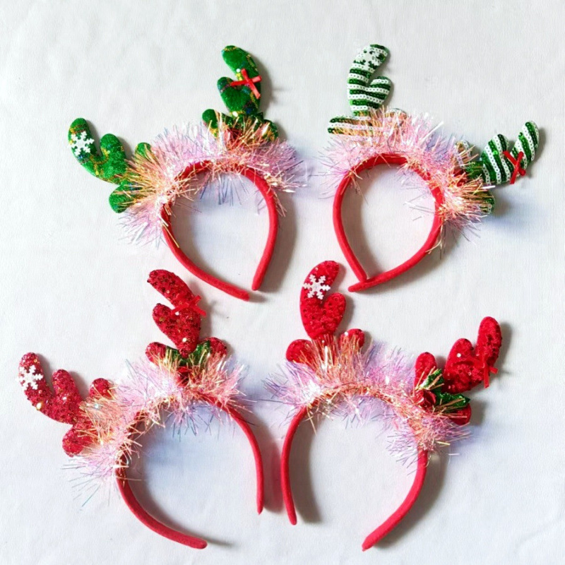 新款圣诞头饰发箍跨境鹿角麋鹿雪人发窟圣诞老人发饰头箍
