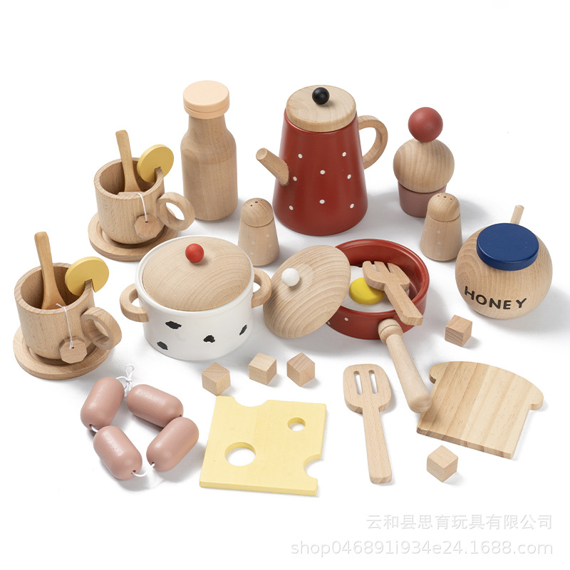 Inicio niños cocina de madera ollas de leche cocina tetera té de la tarde comida occidental postres pan catéchum-food set Item Picture