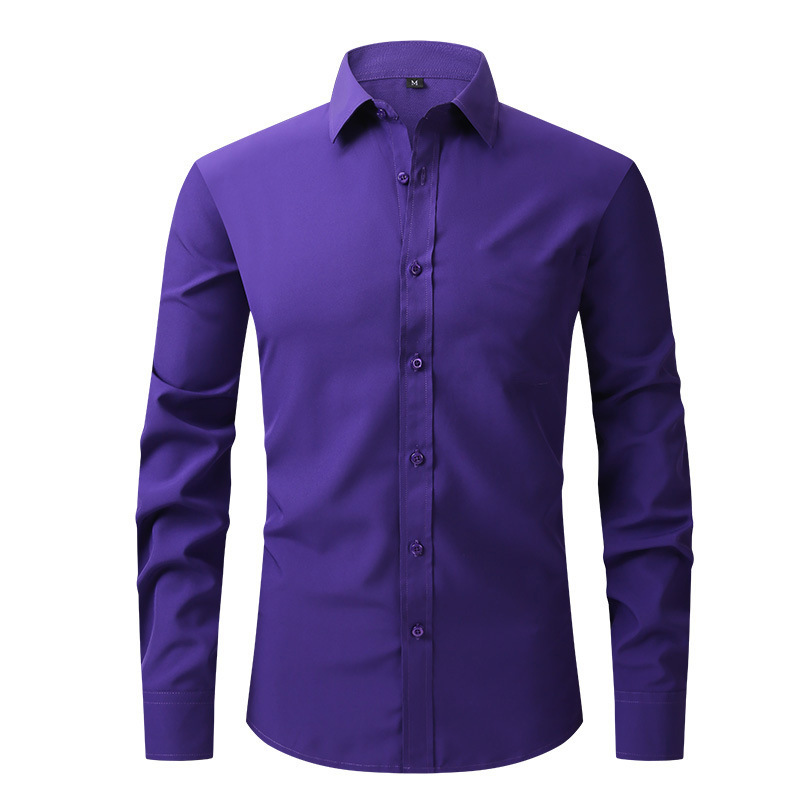 Large-sized four-sided stretch shirt for men, long-sleeved, no-iron workwear, business casual, high-end white shirt for export details Picture