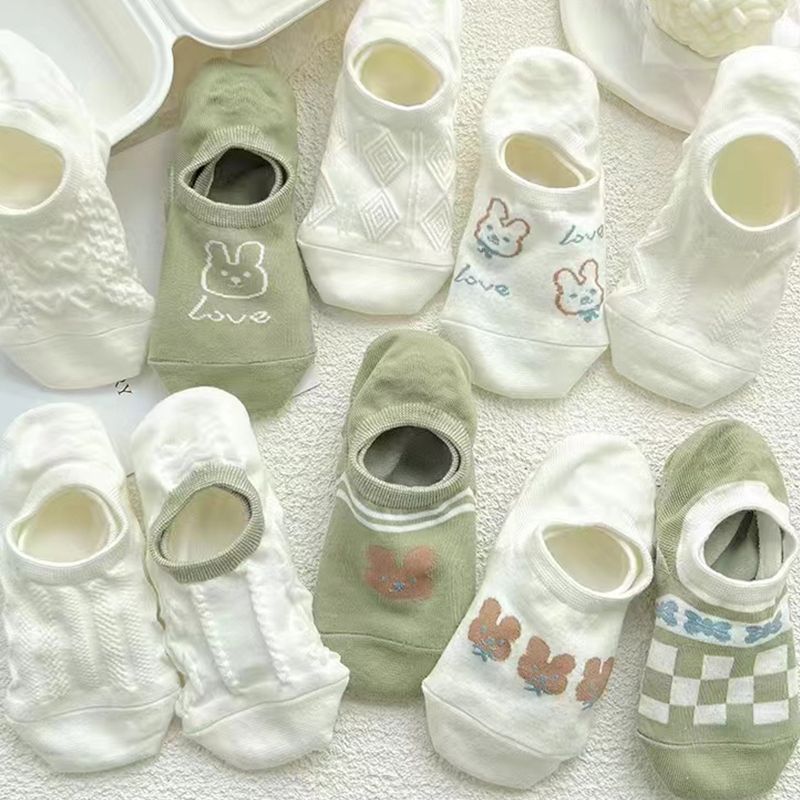 白色隐形袜子女夏季薄款浅口短袜ins潮百搭卡通短款不掉跟船袜女