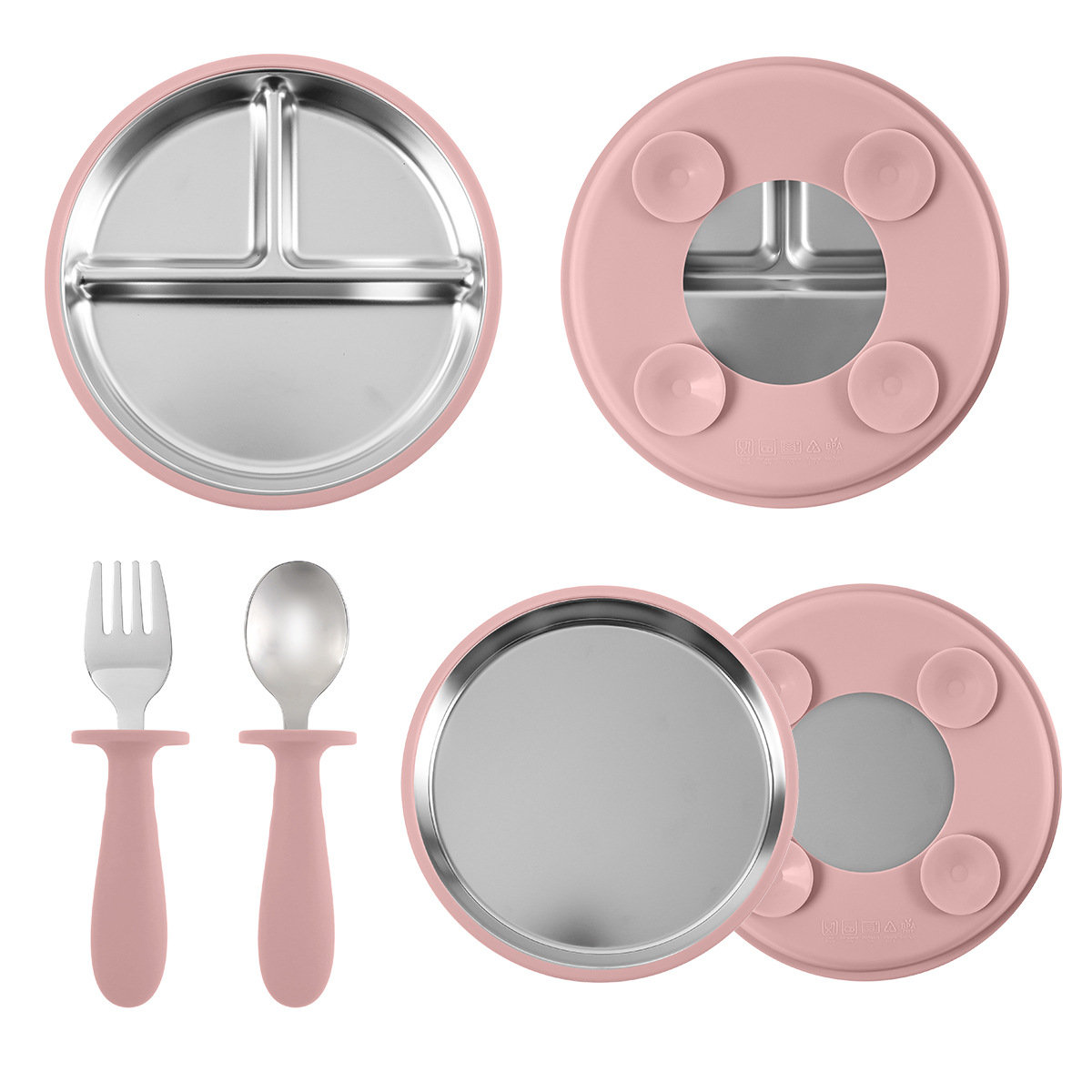 Cross-border children's tableware, baby eating compartments, 304 stainless steel plates, silicone suction cups, baby complementary food tableware full figure
