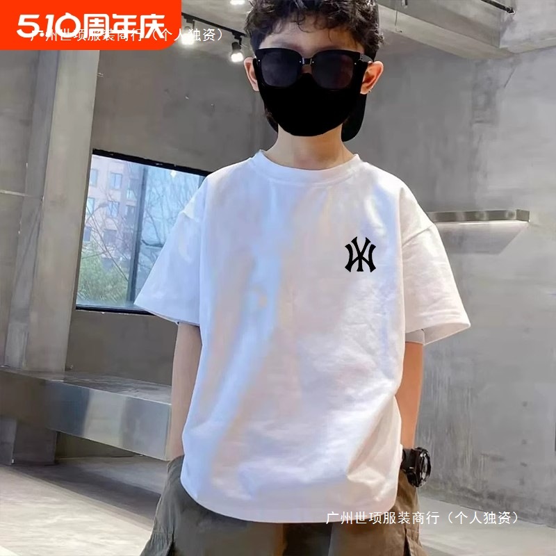 男童t恤短袖2025新款夏季纯棉白色儿童洋气痞帅潮牌T大童短袖体恤