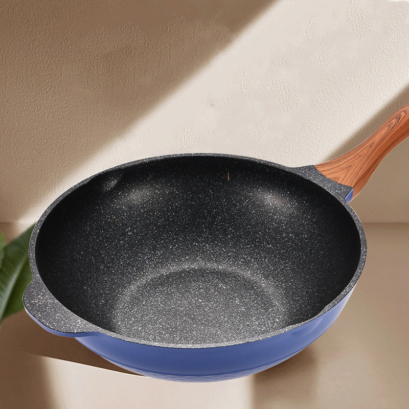 Factory direct supply of diamond tourmaline non-stick woks, low-smoke cooking woks, non-stick woks, aluminum cookware, one-piece consignment
