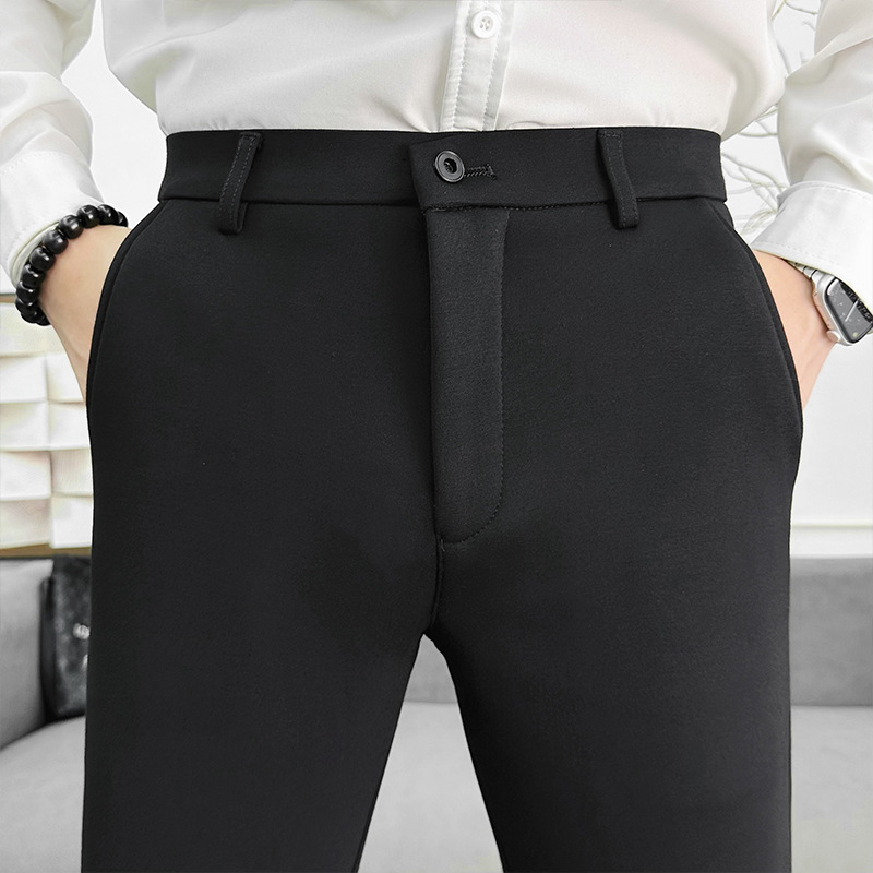 Winter men's trousers with high elasticity and fleece, middle-aged drape, business dad high-waisted long pants, casual and versatile Application Scenario