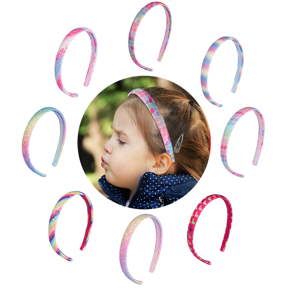 8 gradient rainbow scallion pink children's hair bands, candy-colored heart-shaped headbands, Glitter pink hair bands and headwear Application Scenario