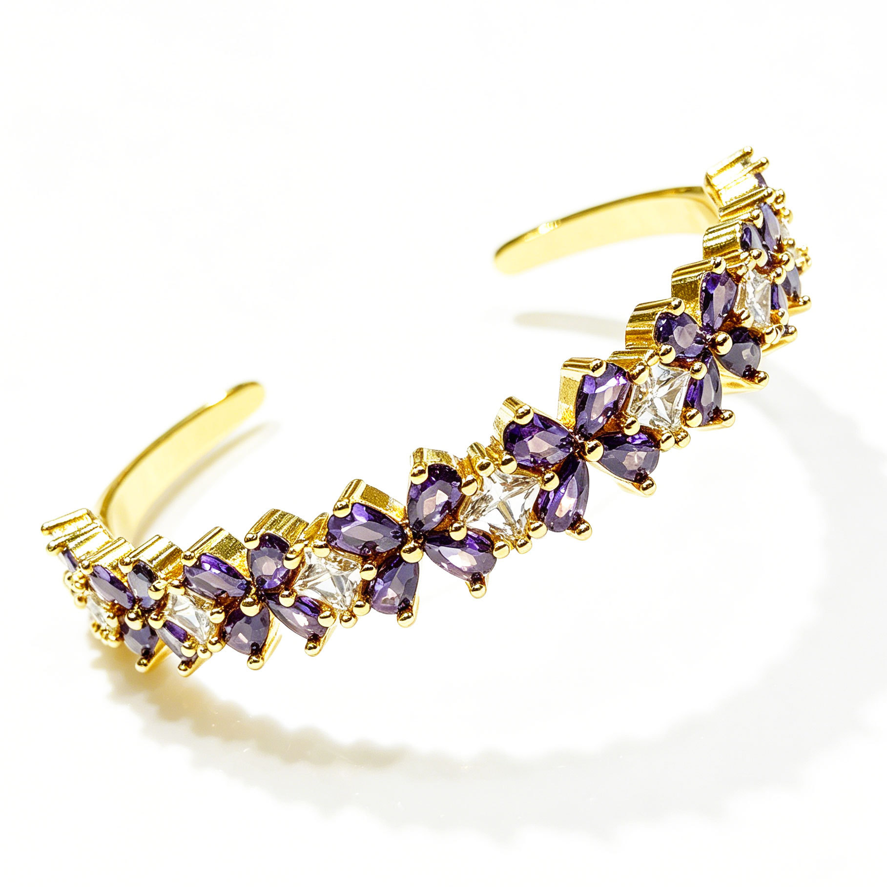 Cross-border open zircon bracelet available in five colors, light luxury and dazzling, adjustable Cuff, gold electroplated zircon set details Picture