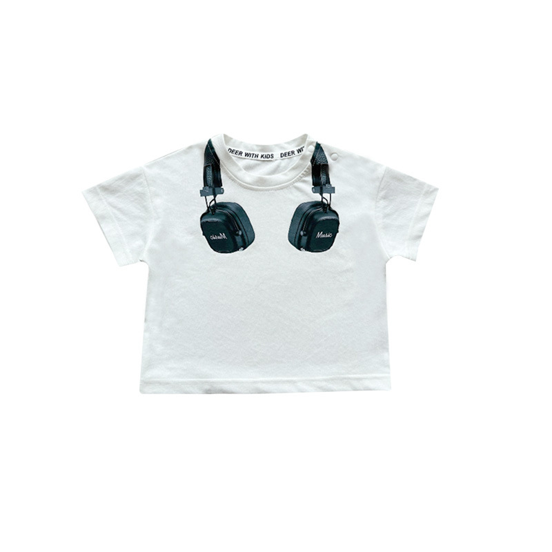 Summer children's T-shirt, new baby print headphones, round-neck thin short-sleeved top, Korean-style baby clothes trend Application Scenario