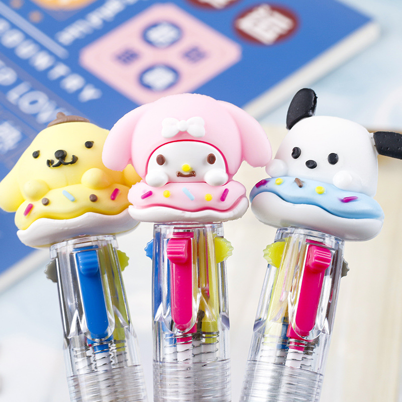 Mini and cute cartoon four-in-one four-color ballpoint pen with high appearance level, push-button student multi-functional watercolor pen Specification drawing