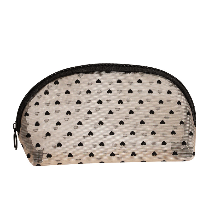 New heart-shaped makeup bag, hand-held large-capacity mesh storage bag, women's Instagram-style portable travel small toiletry bag Item Picture