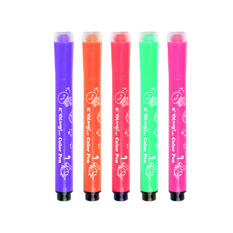 Yalong Cross-border washable 12-color ribbon stamp pen tip round handle art watercolor pen Children's marker pen details Picture