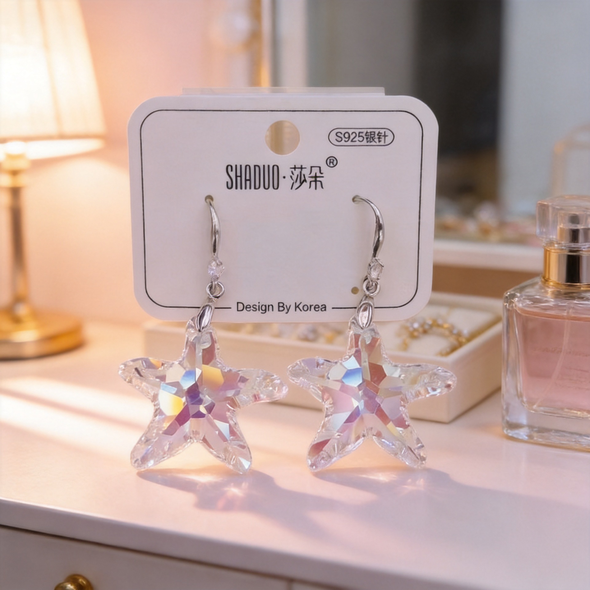 S925银针施华洛水晶耳环女奥地利水晶时尚百搭耳饰高级感轻奢耳坠