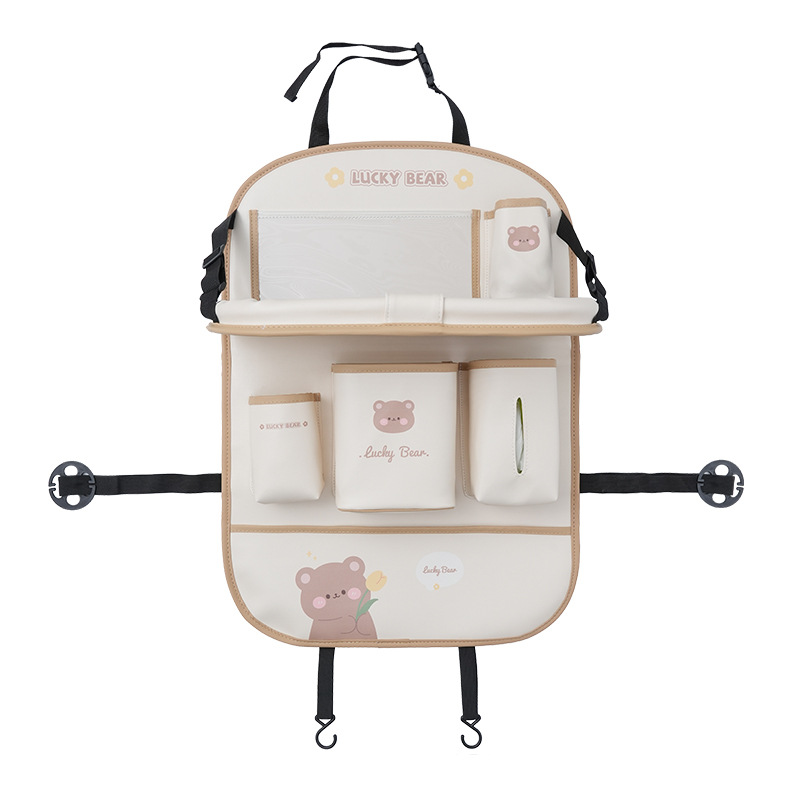 汽车椅背桌板收纳袋创意多功能车载垃圾桶可爱卡通汽车内饰置物袋                              白底实物图