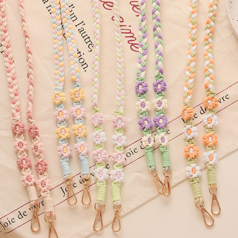 Bohemian woven flower phone lanyard, Daisy diagonal cross neck phone chain, camera strap modified bag strap details Picture