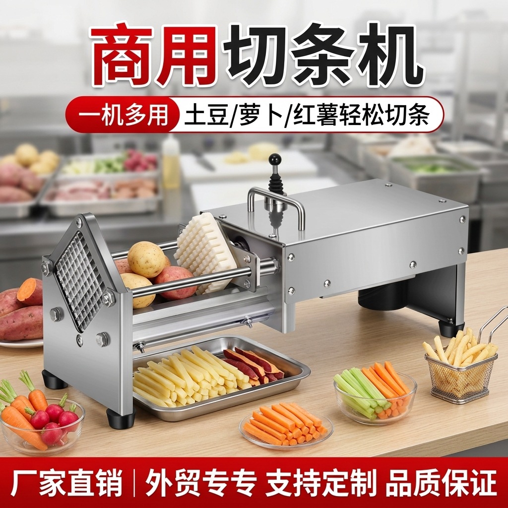 Commercial slicer with manual and automatic options, potato and sweet potato push slicer, stainless steel fruit and vegetable slicing equipment manufacturer