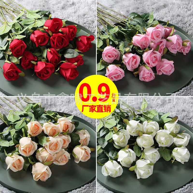 仿真玫瑰花手工花单支玫瑰花假花绢花家居客厅装饰花工厂直营雪山玫瑰