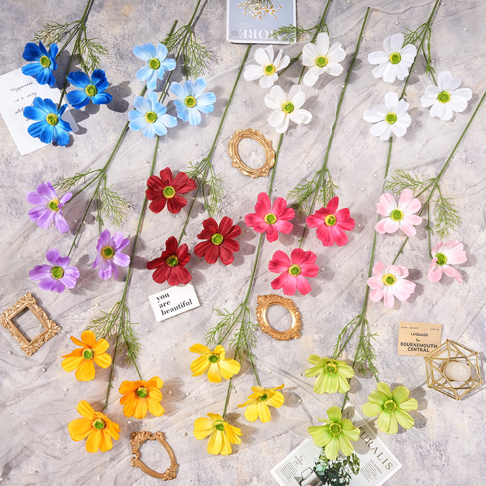 仿真3头格桑假花婚庆用花束高级感手工花艺婚礼堂造景花墙地排花