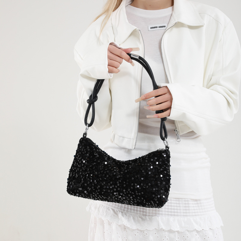 Cross-border bestsellers, trendy and versatile high-quality sequined bags, fashionable and simple single-shoulder bags, fresh and clean bags, fashionable and trendy single-shoulder crossbody bags, casual sequined women's bags Specification image