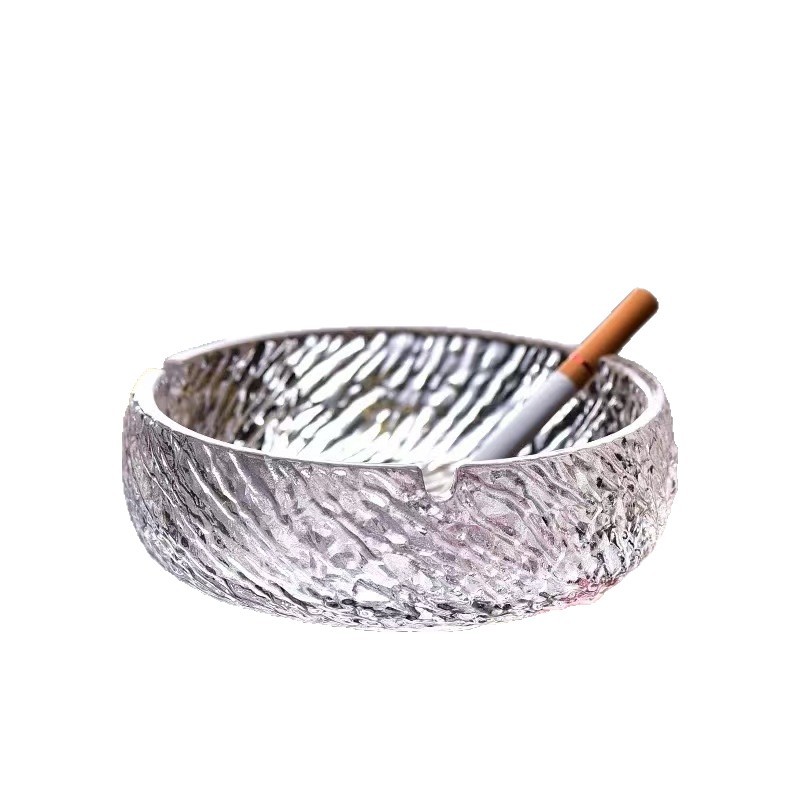 Glass ashtray anti-smoke Canghai series household living room decoration, INS style vortex threaded grey ashtray Item Picture