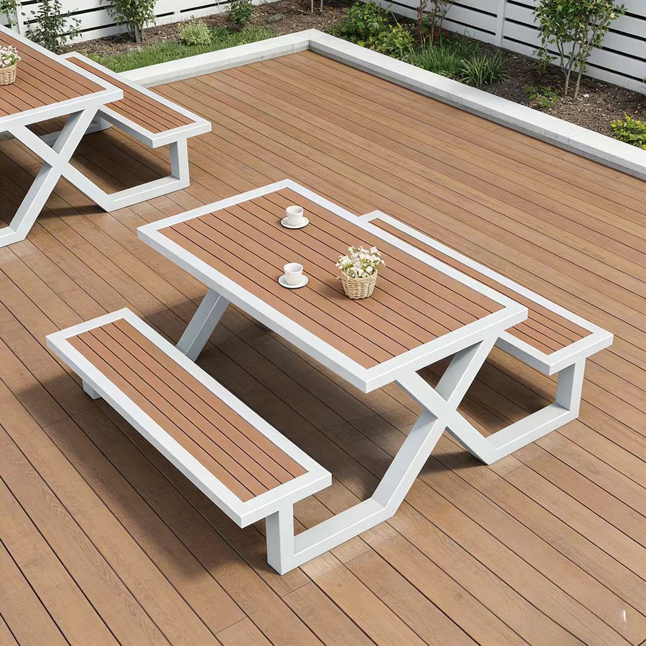 Outdoor connected park table and chair sets, garden courtyard seats, scenic area outdoor open-air benches, square outdoor tables and chairs details Picture