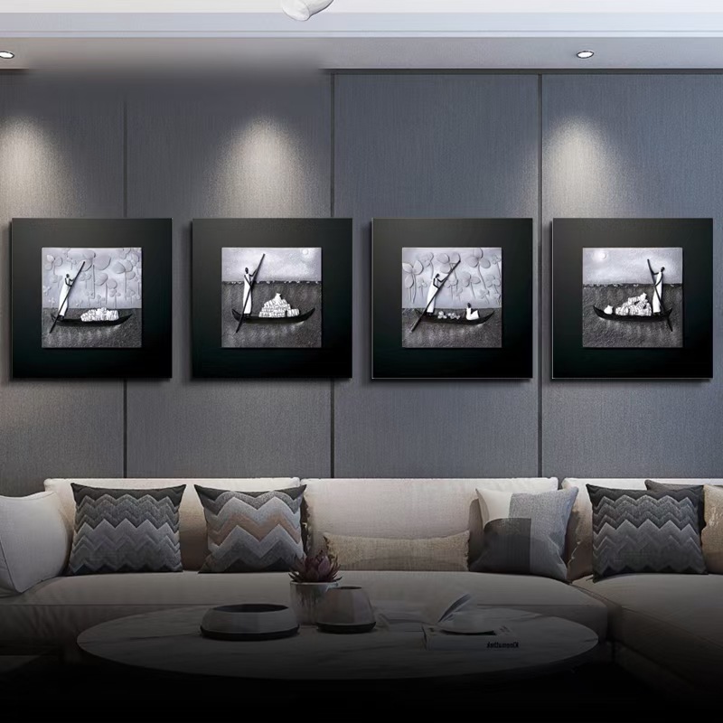 Cross border 3d relieves pinturas decorativas retro quadruple pinturas colgantes de sala de estar sofás fondo de pared 3d handcraft relieves murales pinturas decorativas modernas details Picture
