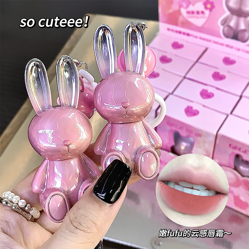 Keychain little pink rabbit velvet misty lip cream, velvet matte finish, natural whitening, easy to color, autumn and winter lip glaze for students Specification image