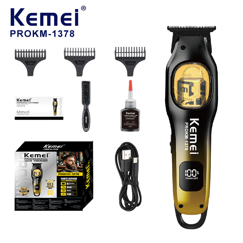 Kemei kemei cabeza de aceite tallado empujador KM-1378 cortador de pelo eléctrico profesional sin cepillo empujador eléctrico silencioso