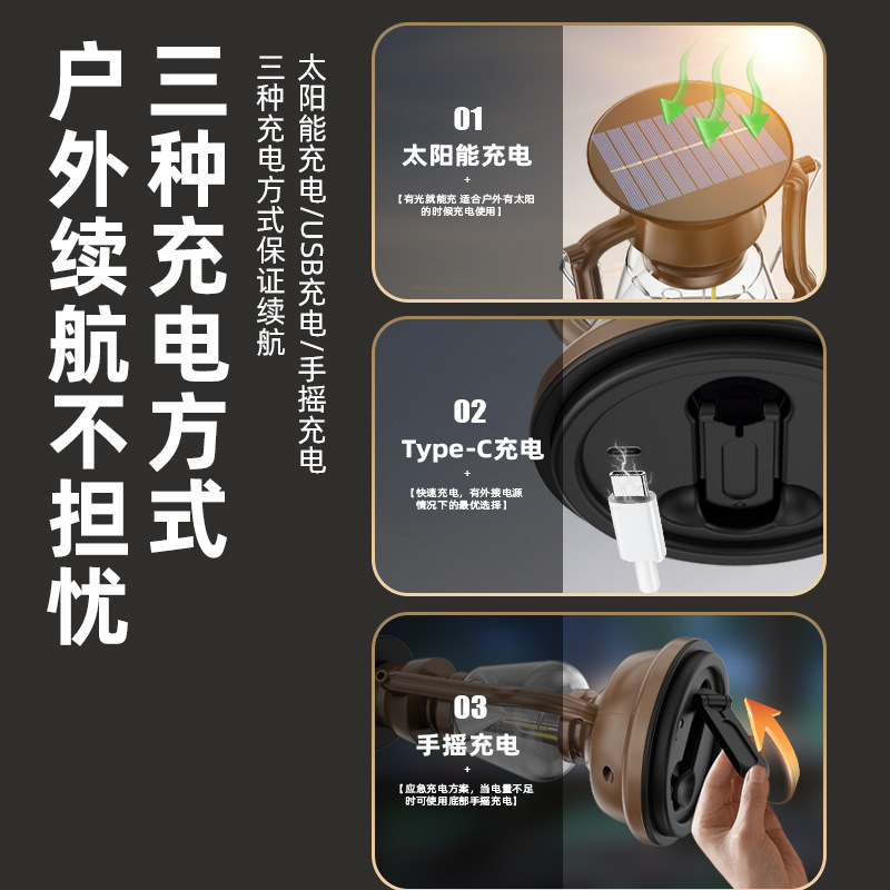 Wholesale hand-cranked rechargeable solar camping lamps, antique horse lanterns, outdoor tent lamps, portable camping lamps, retro horse lanterns Application Scenario