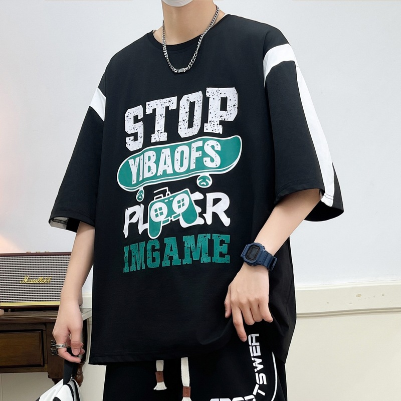 Men's short-sleeved T-shirt with a round neck, a trendy Instagram brand, a loose half-sleeve summer new style T-shirt, short-sleeved top for men Specification image