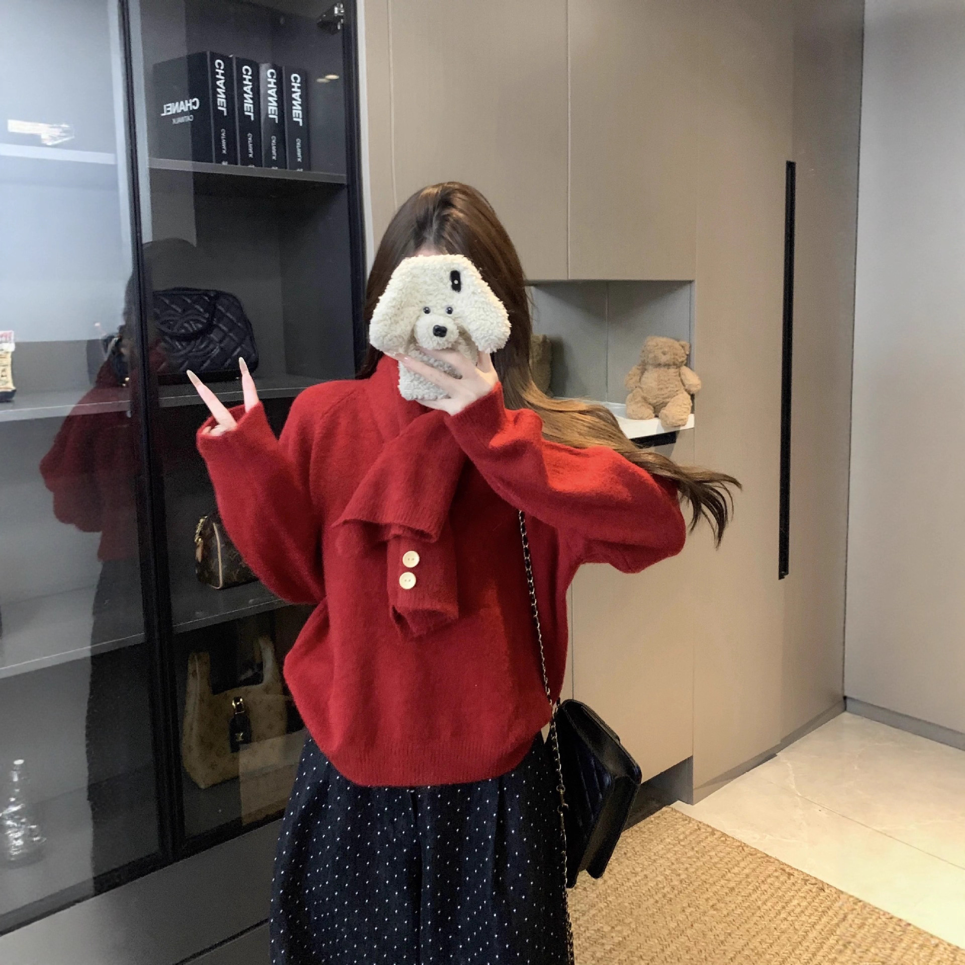 Dai Jiawen's new Korean-style round-neck versatile scarf, knitted sweater, loose long-sleeved top for women